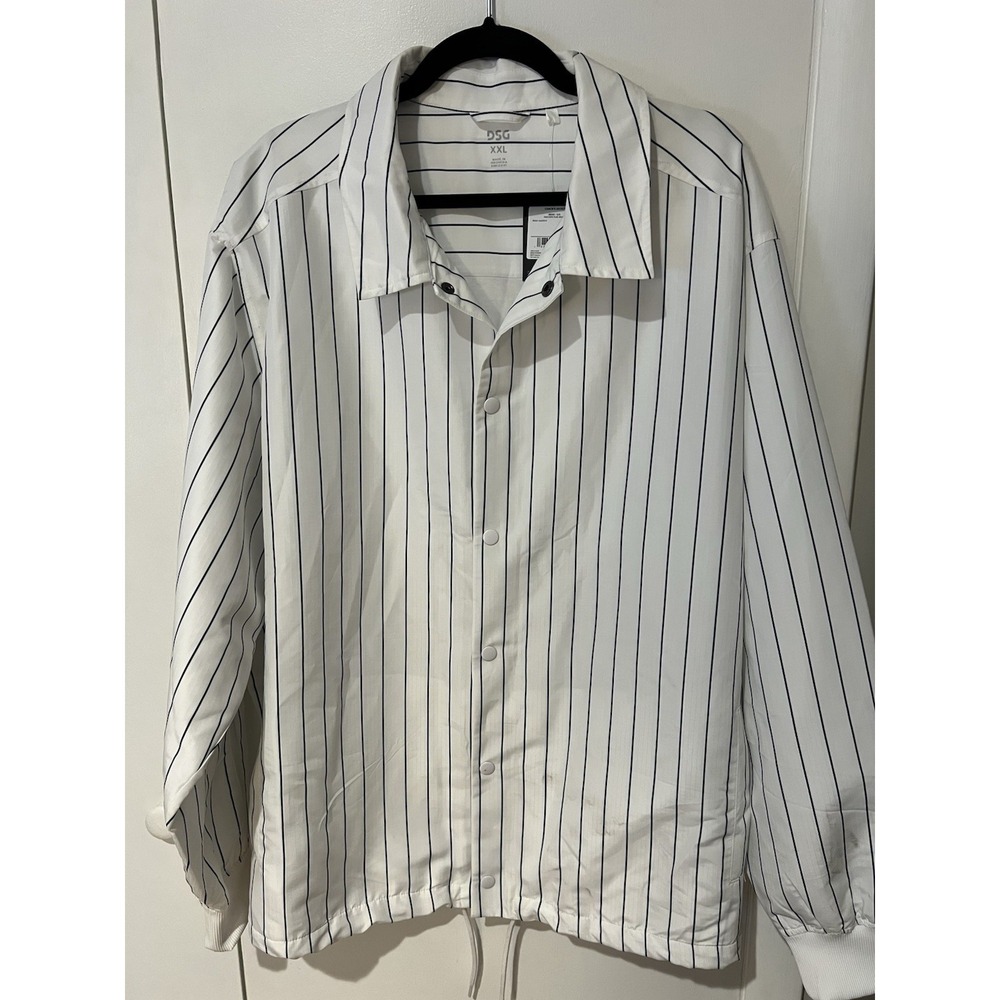 NWT DSG White Navy Pinstriped Coach Jacket Men's Size XXL Button Front Pockets